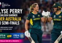 Ellyse Perry and Ashleigh Gardner celebrate Australia's record chase against India to reach the Women's T20 World Cup 2026 semi-finals.