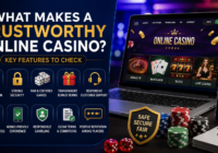 A player reviewing the security, licensing, payment methods, and fairness features of a trustworthy online casino on a laptop.