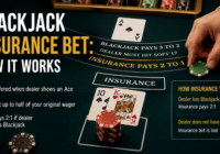 Blackjack table showing an insurance bet option after the dealer reveals an Ace card