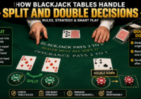 Blackjack table showing split and double down decisions during a casino game