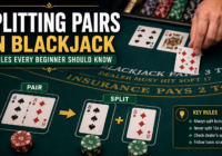Player splitting a pair of eights in blackjack while following basic strategy at a casino table