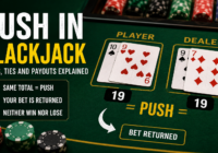 Push in blackjack showing player and dealer with the same hand total