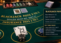 Blackjack table displaying payout information and game rules