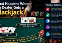 Dealer blackjack showing an Ace and King with blackjack rules and player outcomes